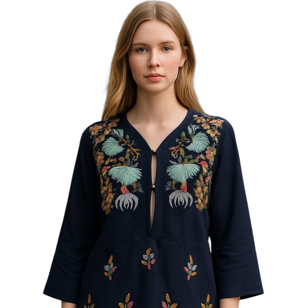 Rapsodia Embroidered Black Floral Boho Chic Women's Cotton Festival Top Size M